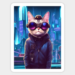 Cool Japanese Techno Cat In Japan Neon City Sticker